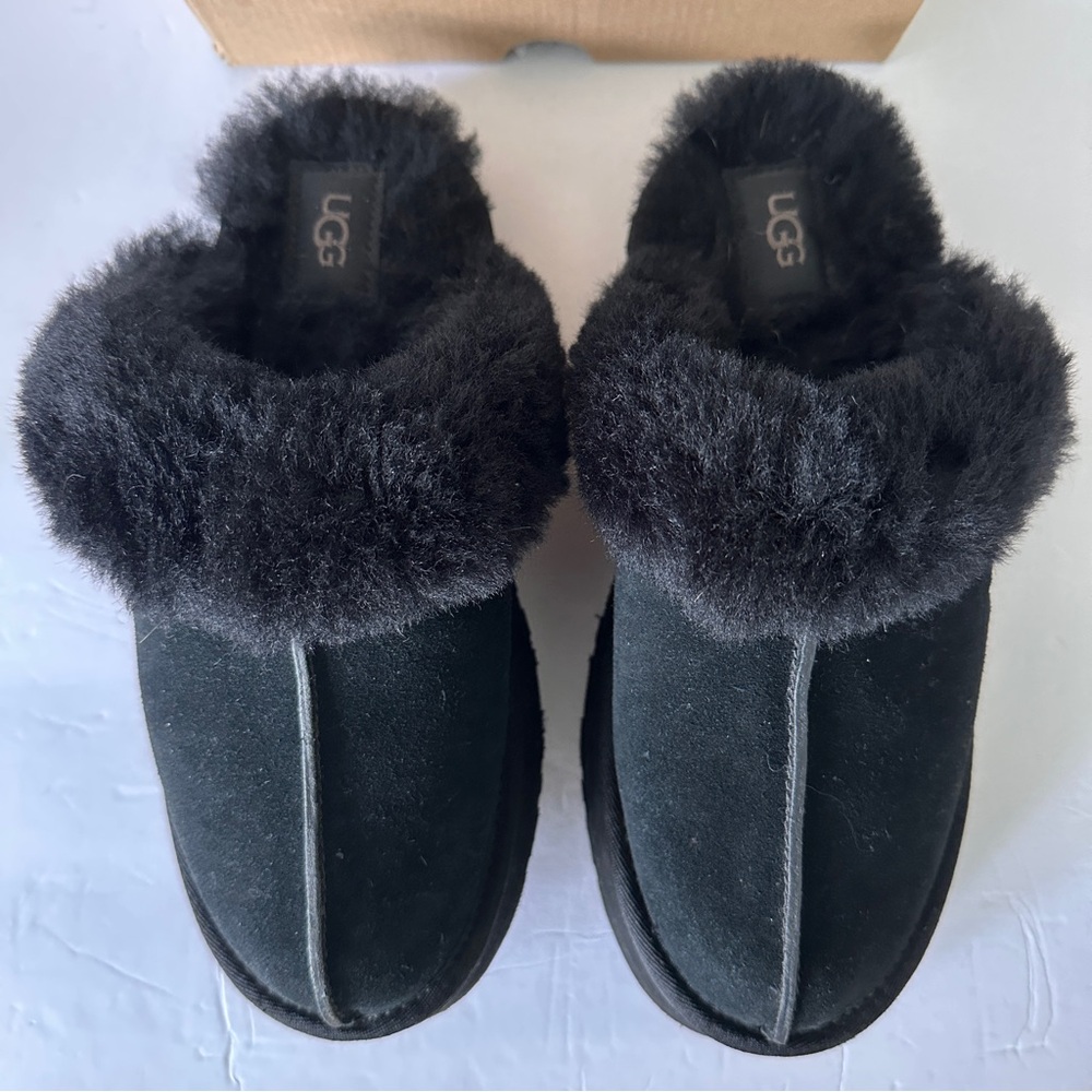 UGG Disquette Platform Slippers Sheepskin And Suede Women's Size 9 Black 1122550 - Picture 6 of 14